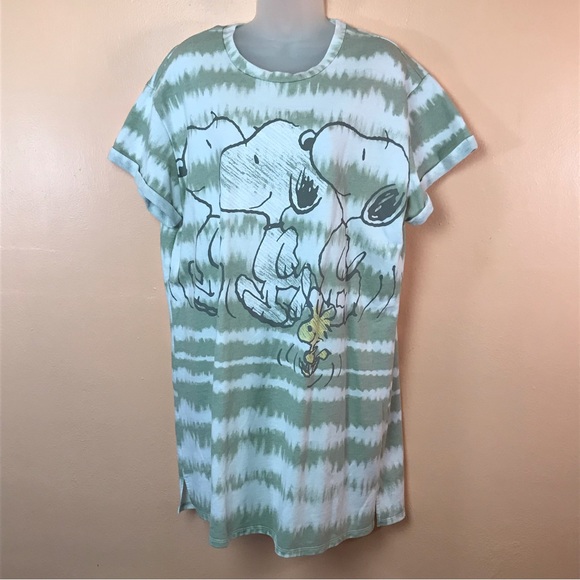 Peanuts Other - Peanuts Snoopy Woodstock Green White Tie Dye Night Shirt Gown Women XXL 2XL Plus